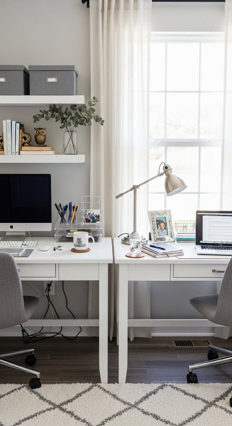 mirrored desks natural light contemporary chic
