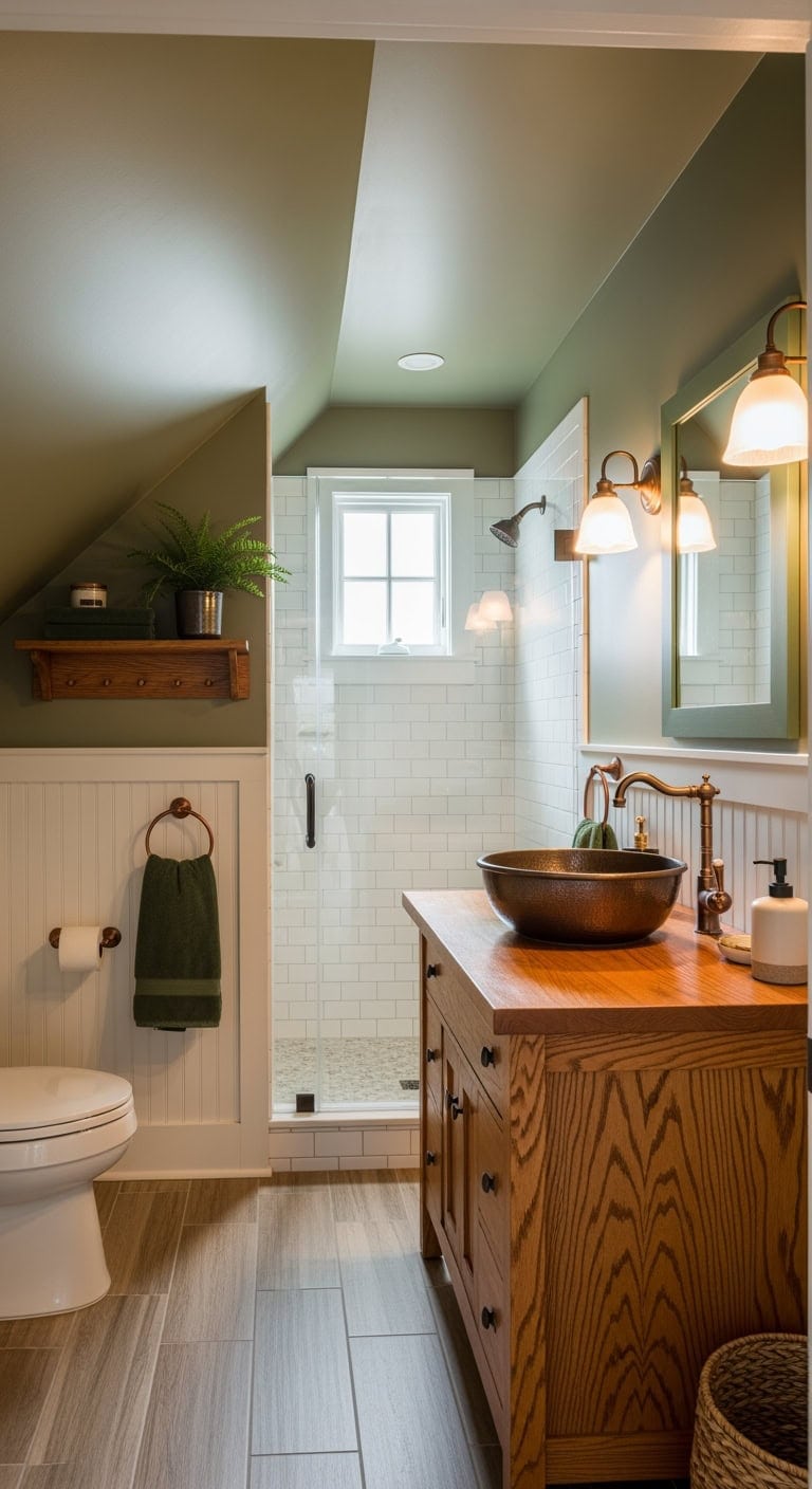 mission oak craftsman attic bathroom
