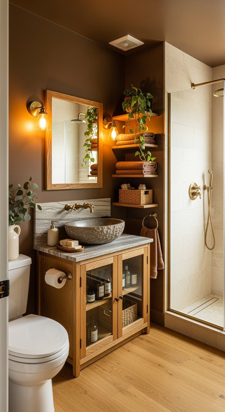 mocha apothecary brass oak