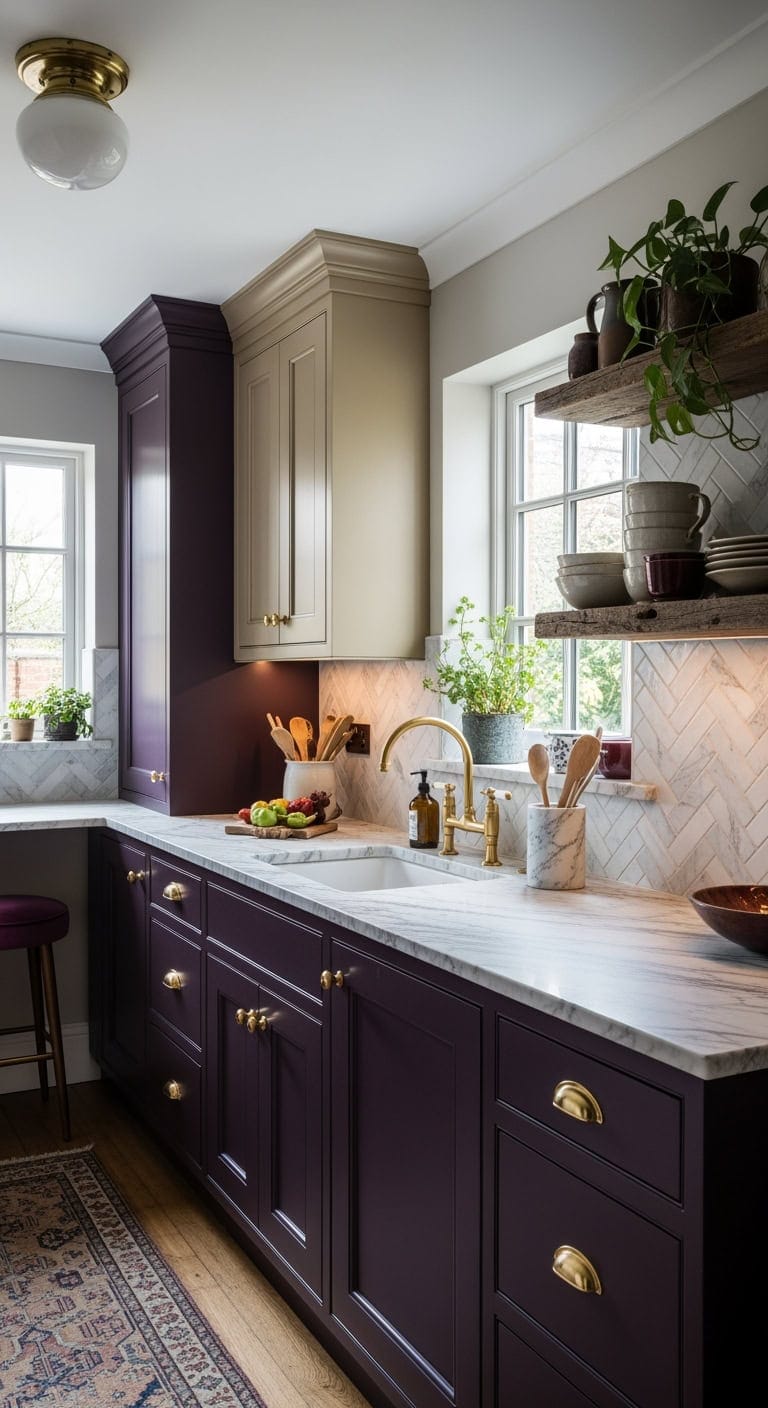 moody aubergine kitchen elegance