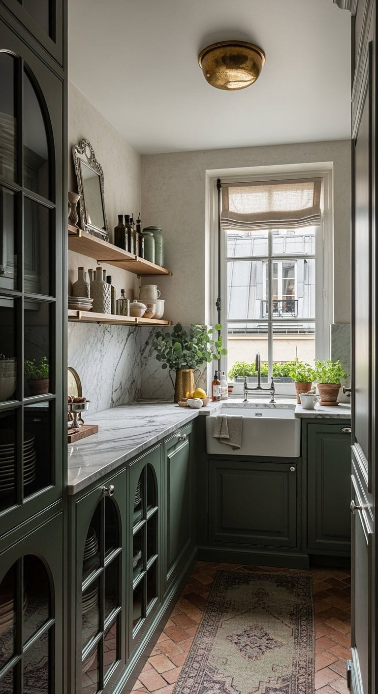moody parisian moss kitchen
