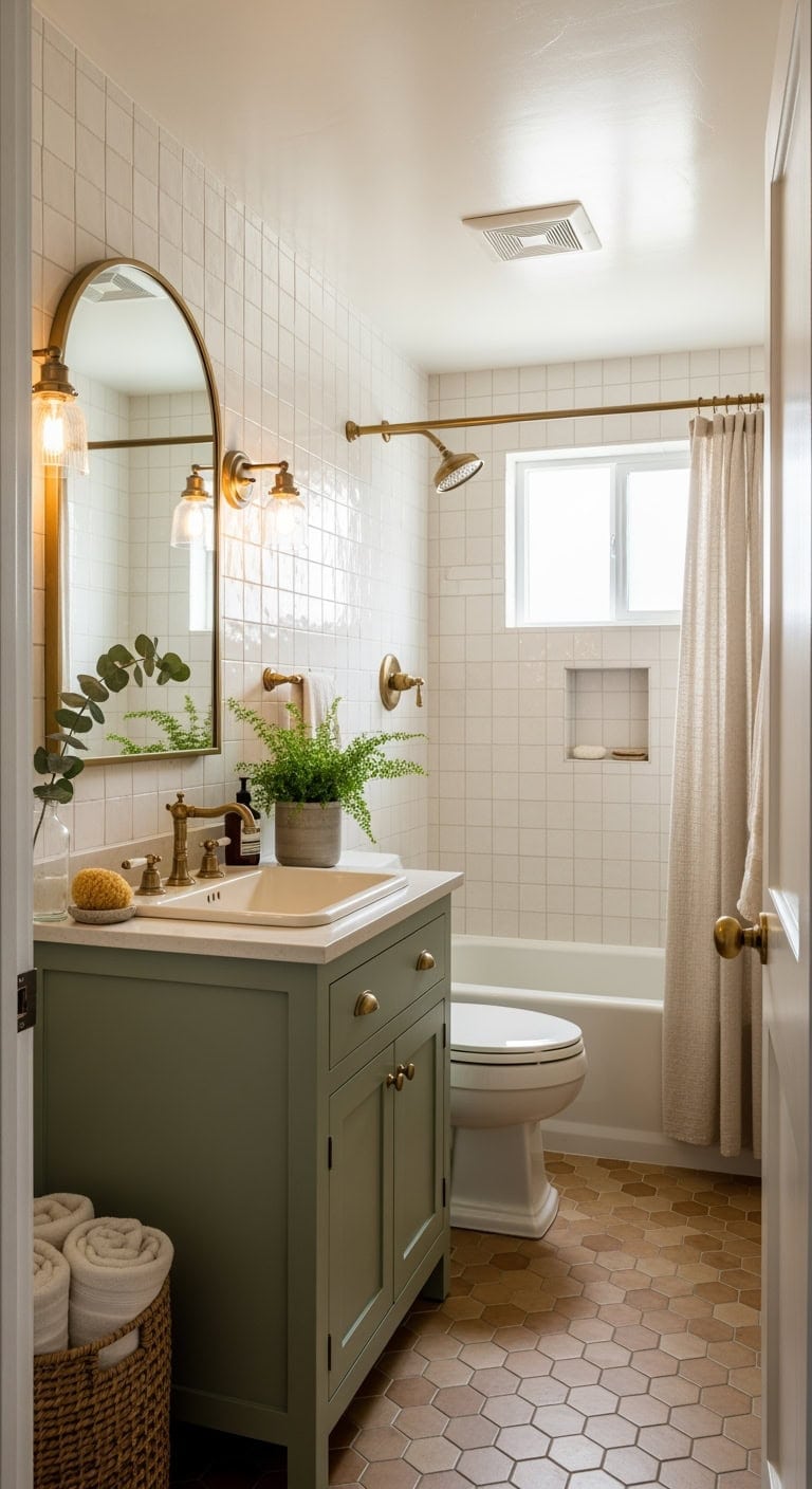 moss green apothecary bathroom cabinet
