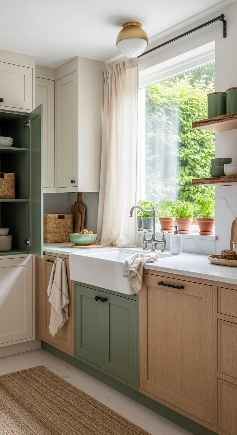 moss green creamy japandi kitchen