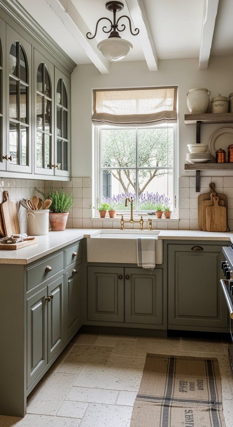mossy green provincial kitchen