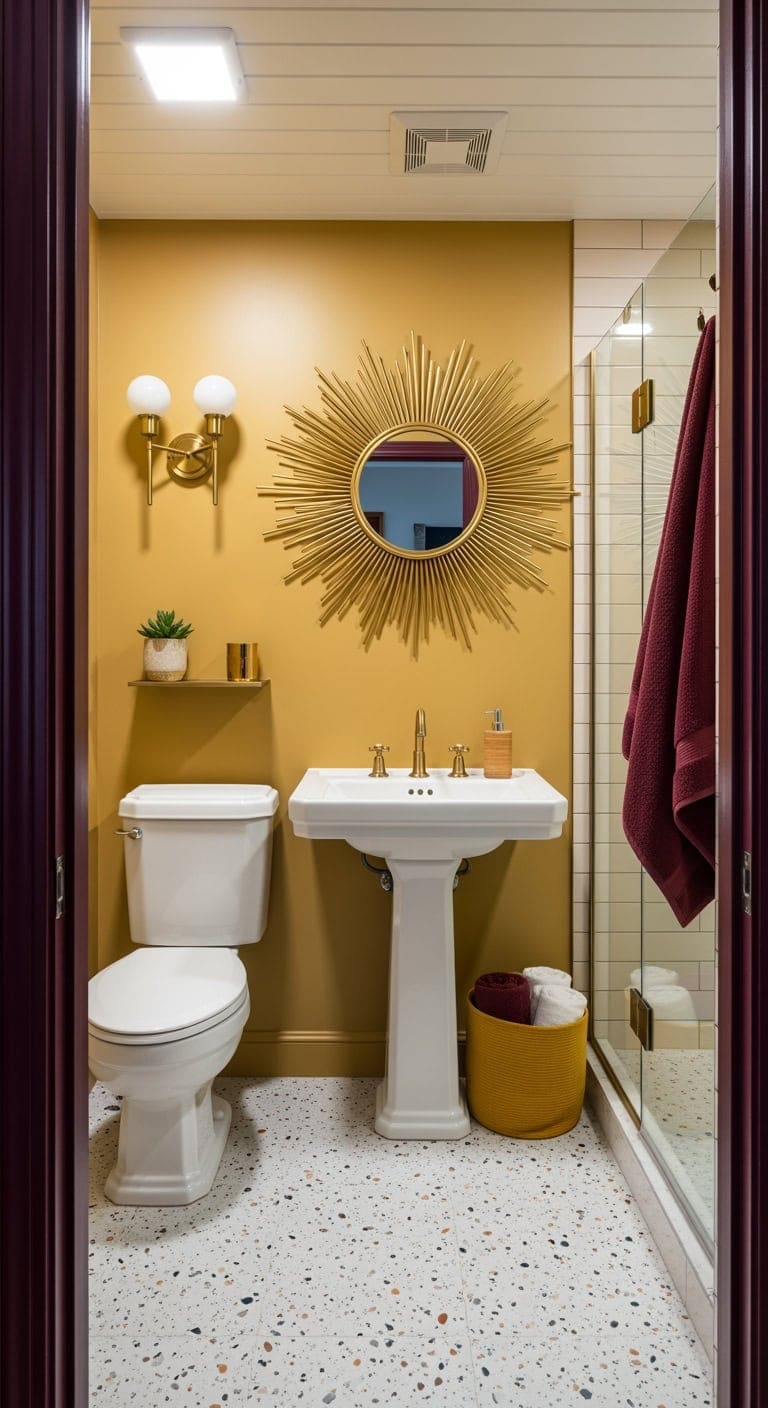 mustard and burgundy sunburst