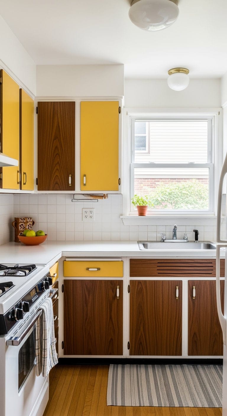 mustard and teal mid century