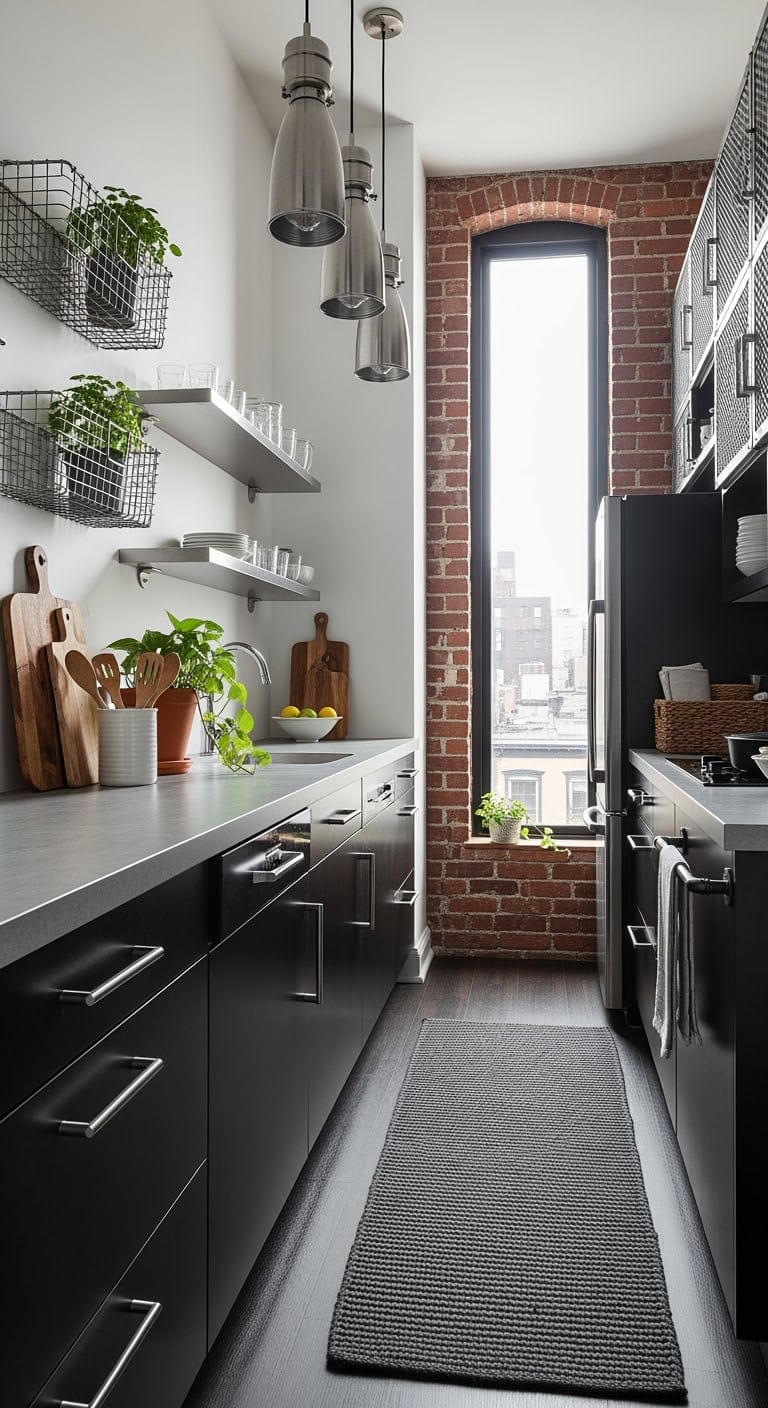 narrow stainless industrial chic accents