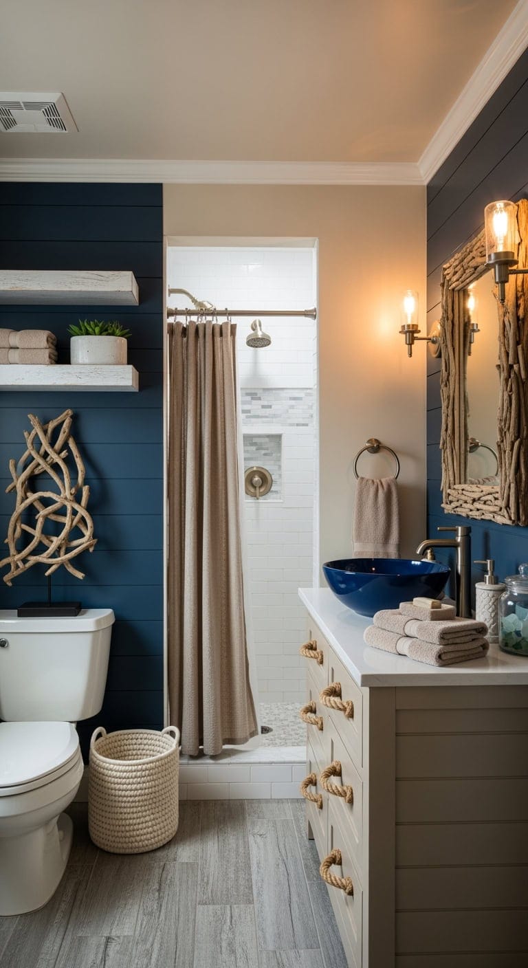 nautical navy coastal bathroom