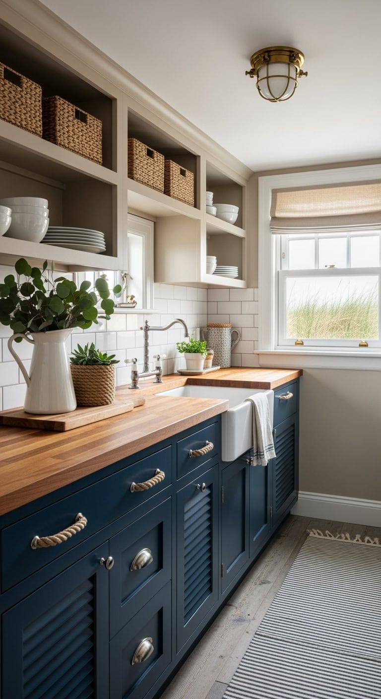 nautical navy galley kitchen
