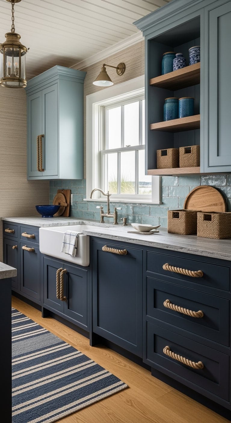 nautical two tone driftwood cabinets