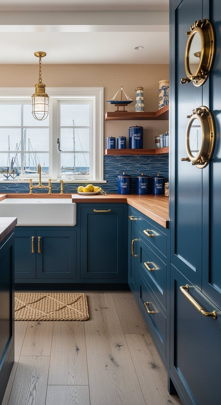nautical white and blue galley