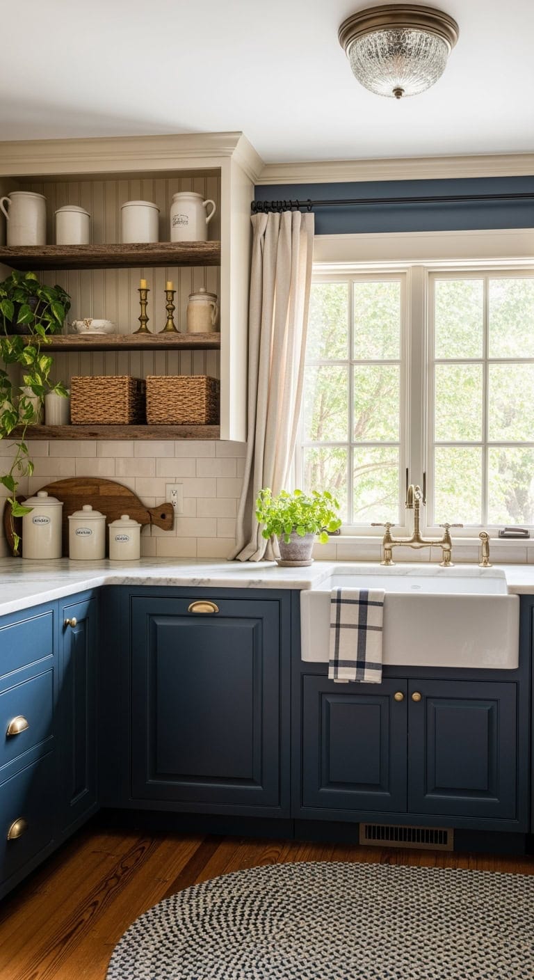 navy and cream colonial kitchen