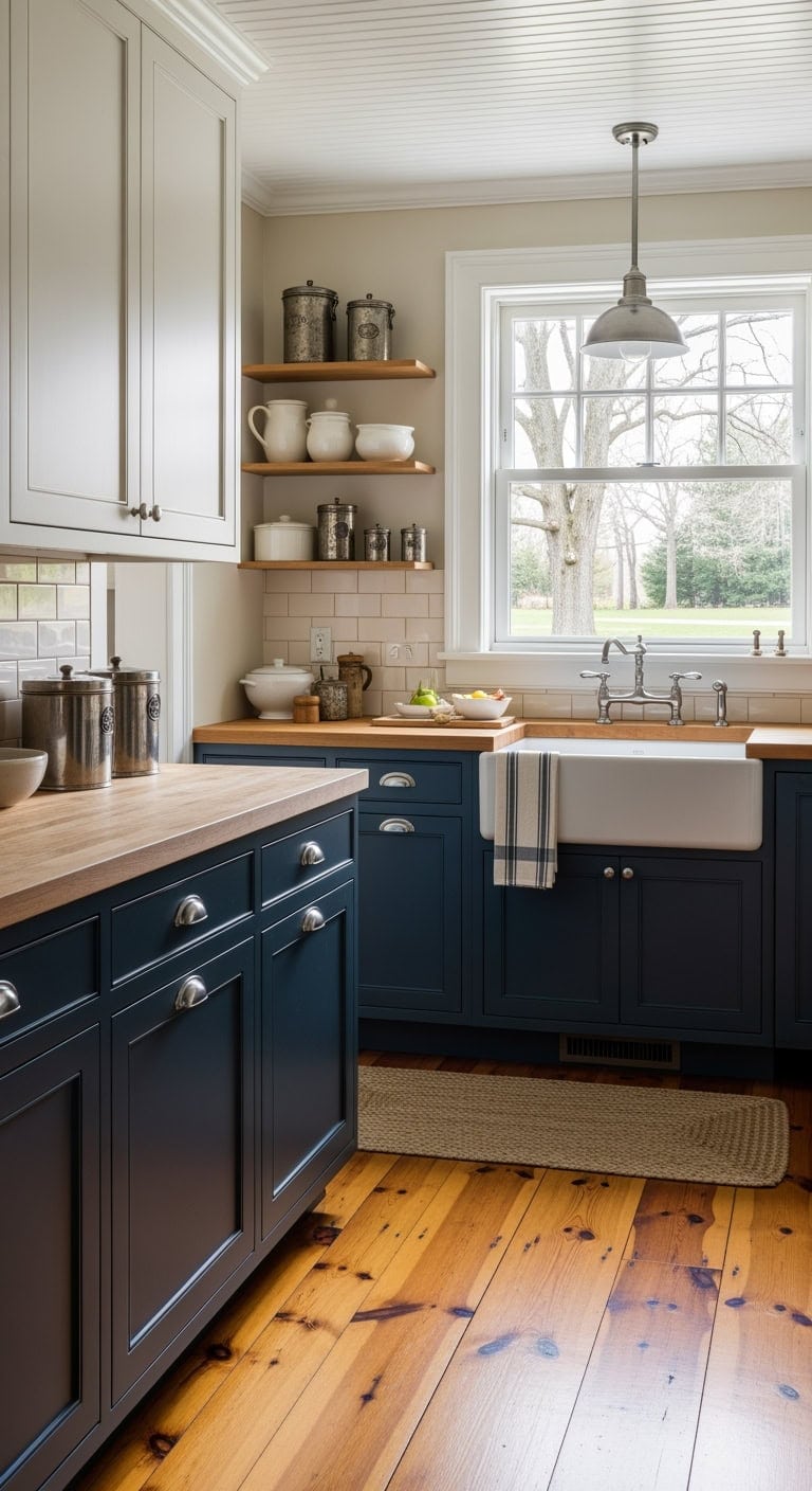 navy and parchment colonial cabinetry