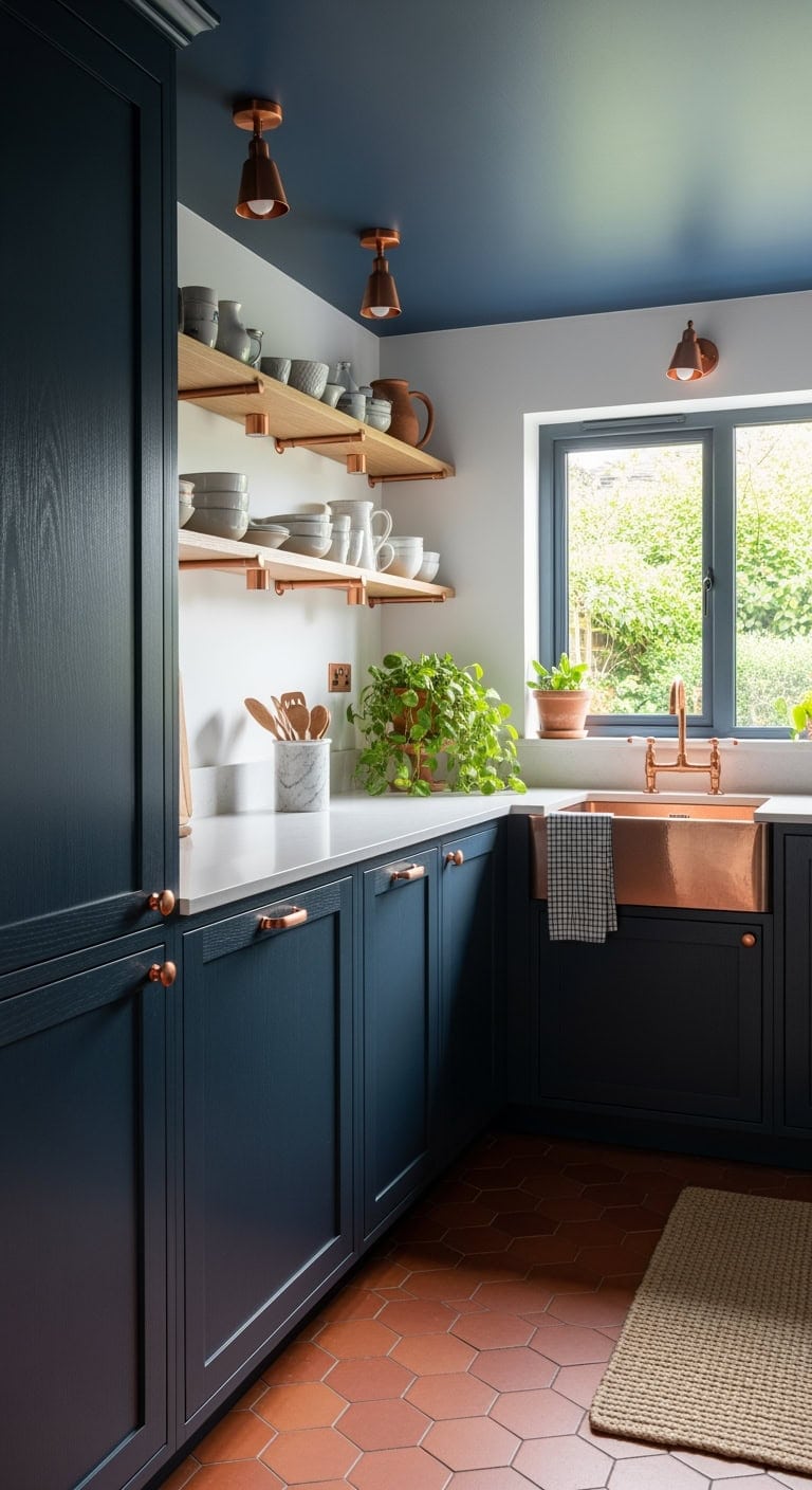 navy blue vertical kitchen cabinetry