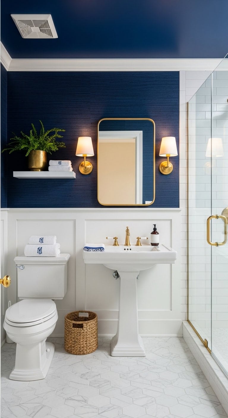 navy grasscloth preppy elegance