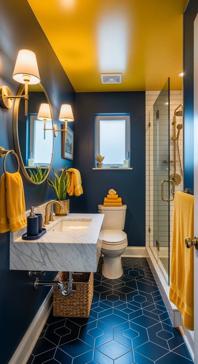 navy marigold marble geometric