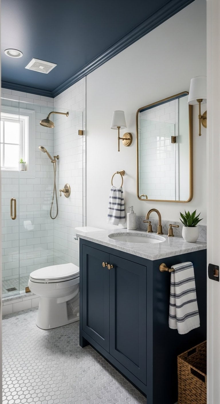 navy vanity powder room