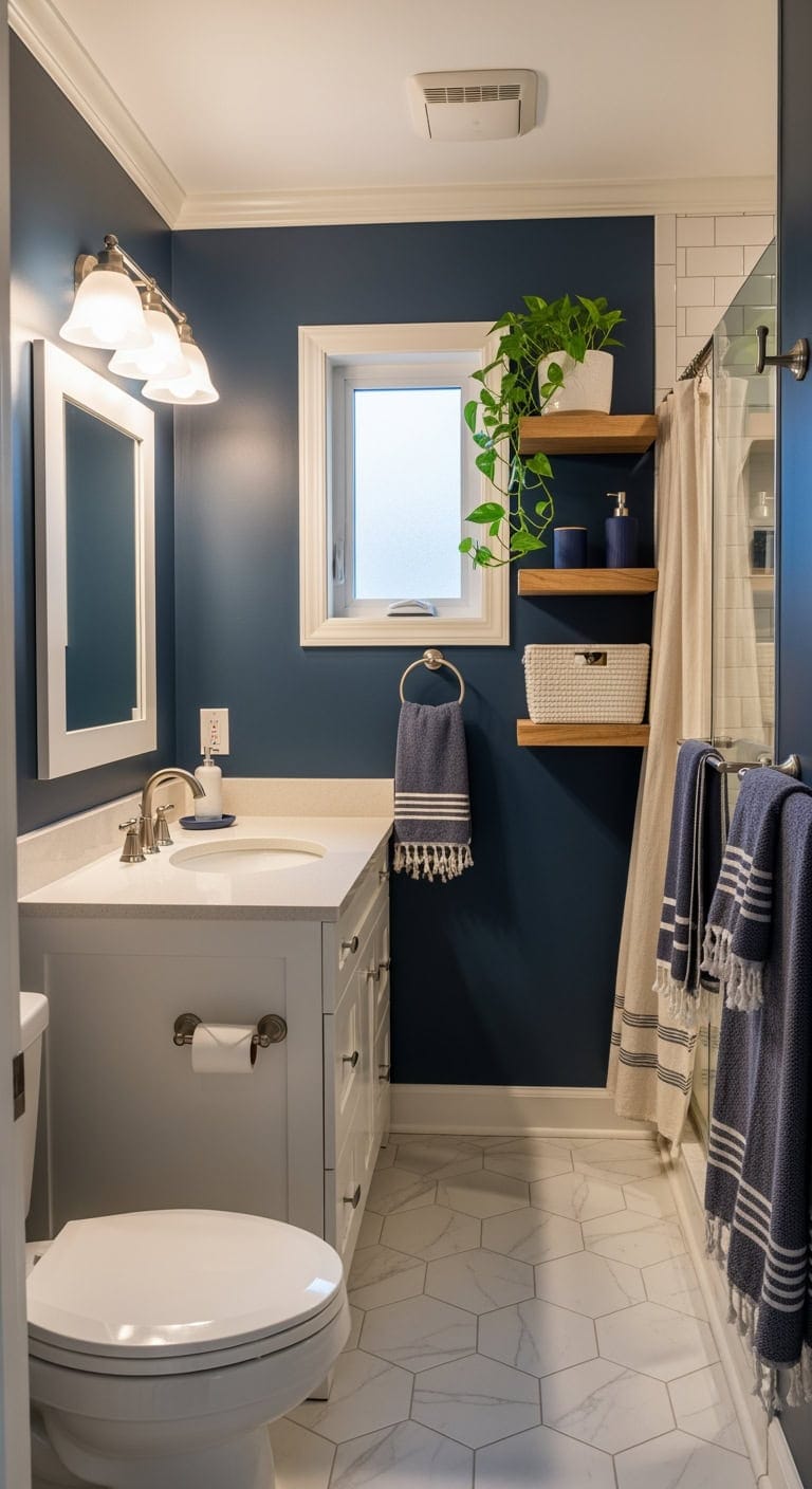 navy warm white wood