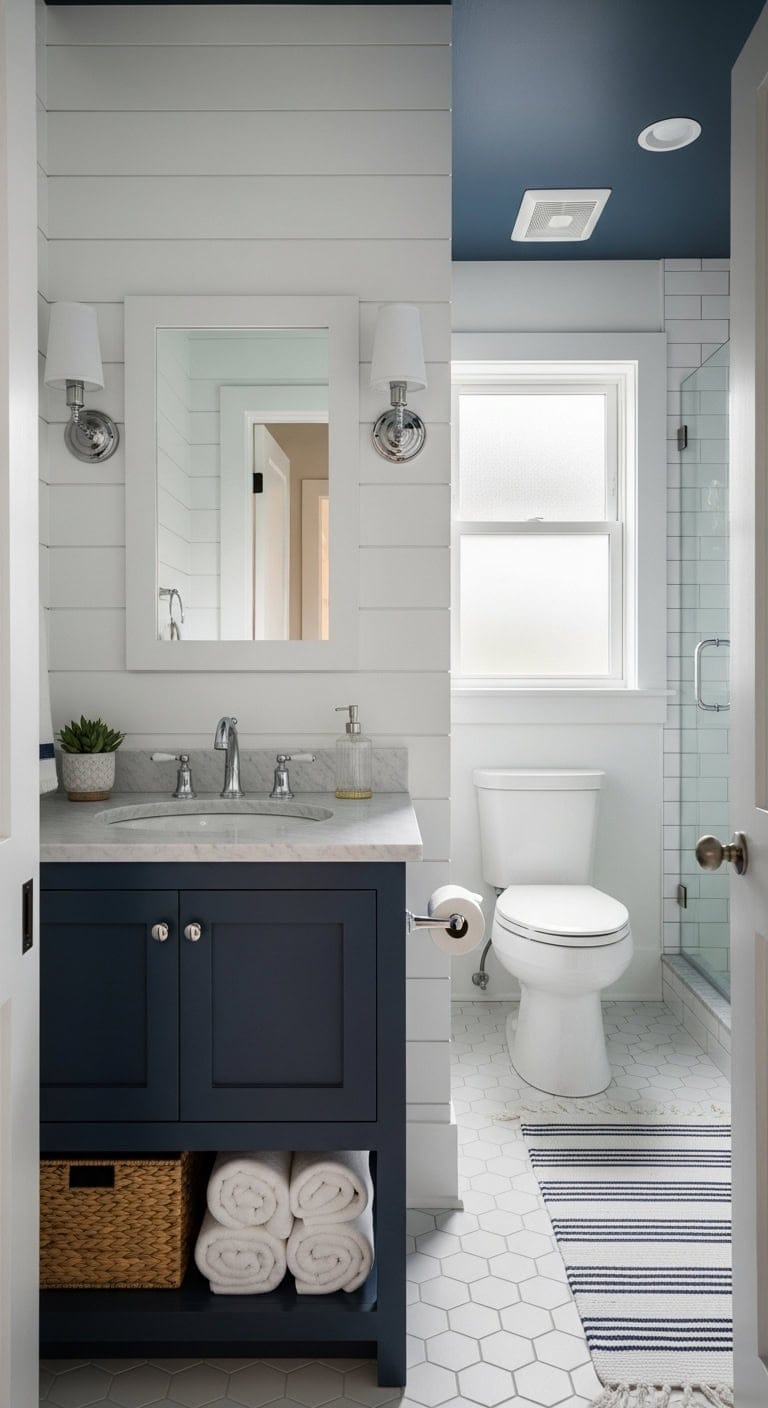 navy white marble wicker