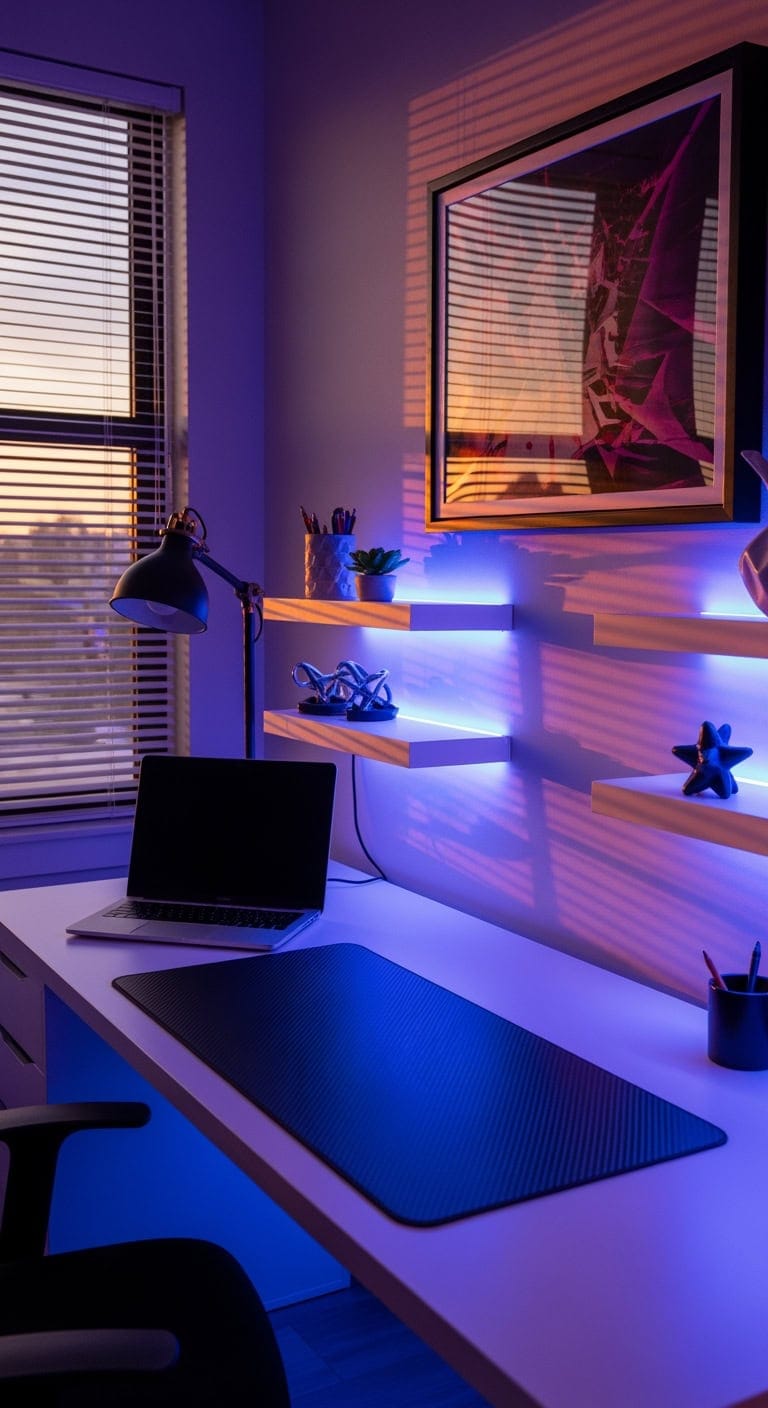 neon lit carbon fiber workspace