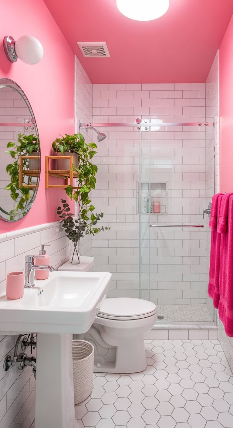 neon pink small bathroom