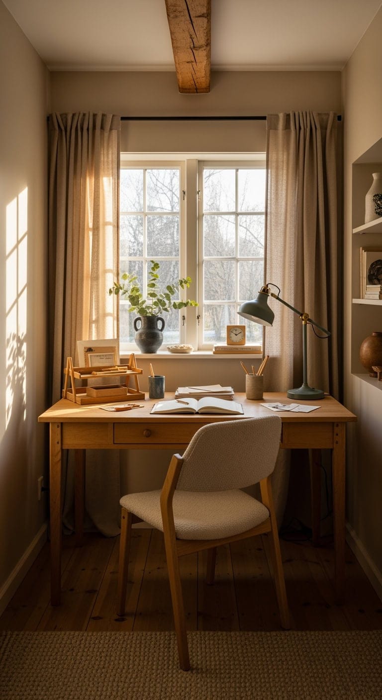 oatmeal and slate blue alcove