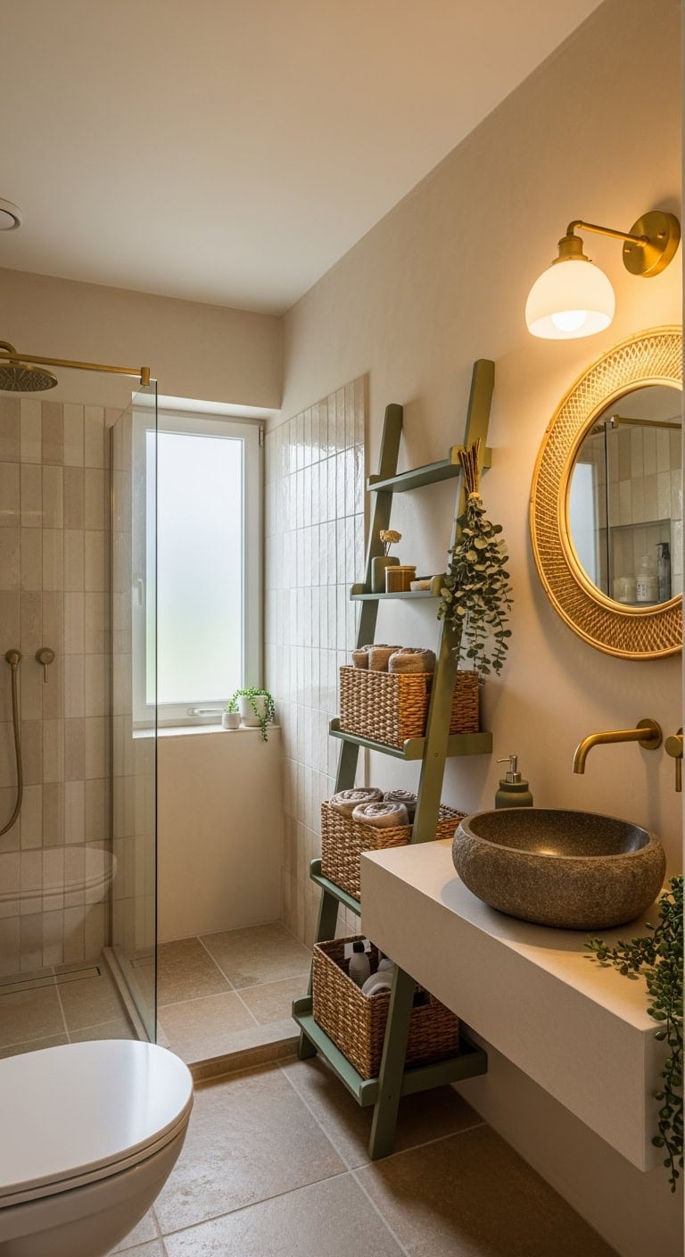 olive green ladder storage