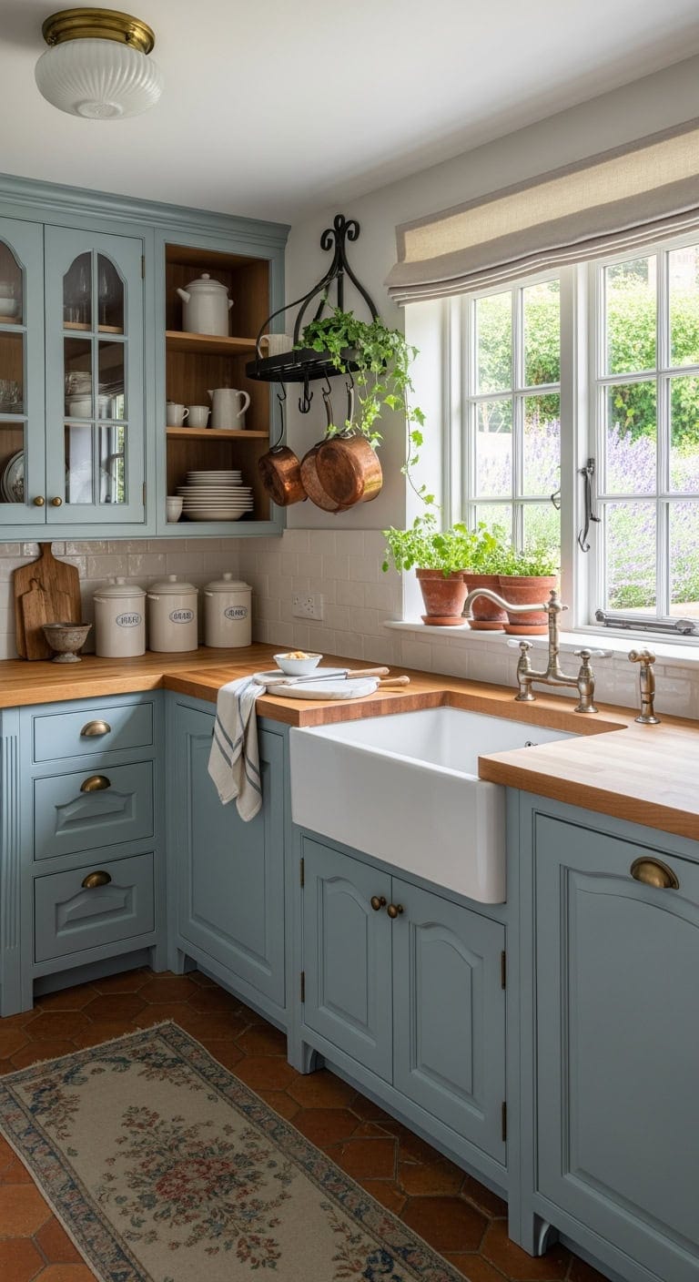 pale blue honeyed butcherblock