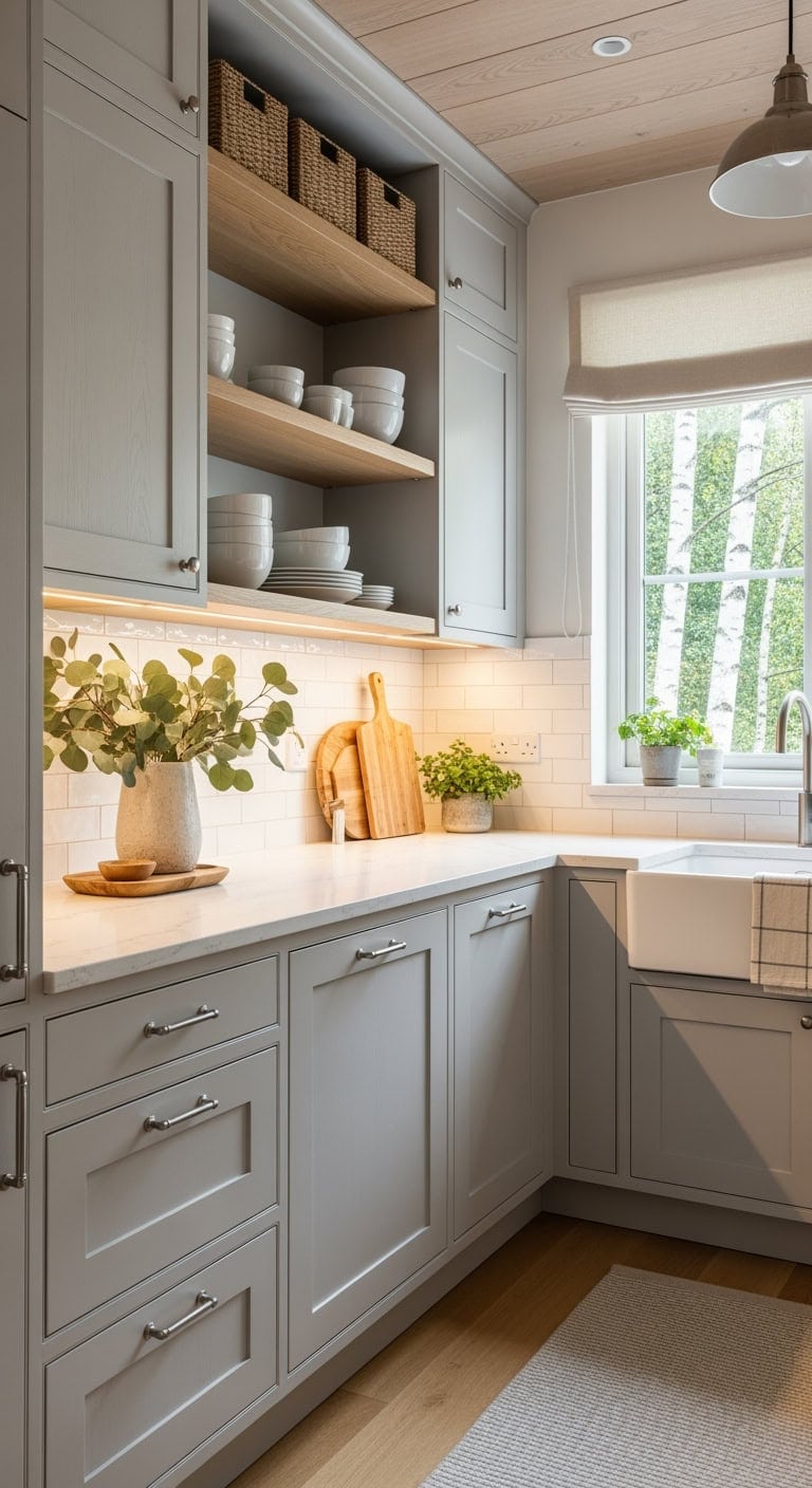 pale gray birch scandinavian kitchen