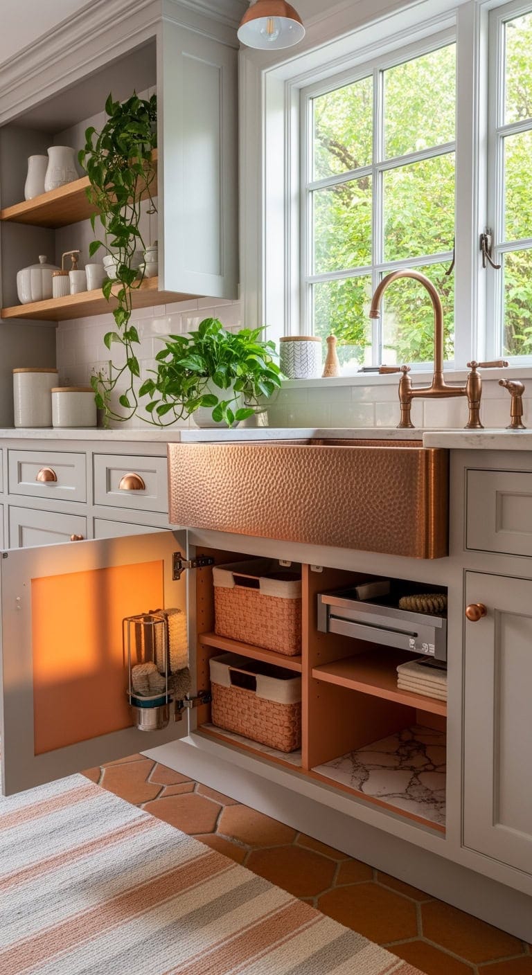 pale gray peach copper sink