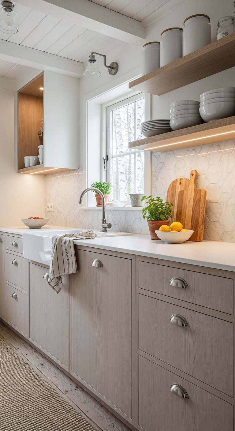 pale gray scandinavian cottage kitchen