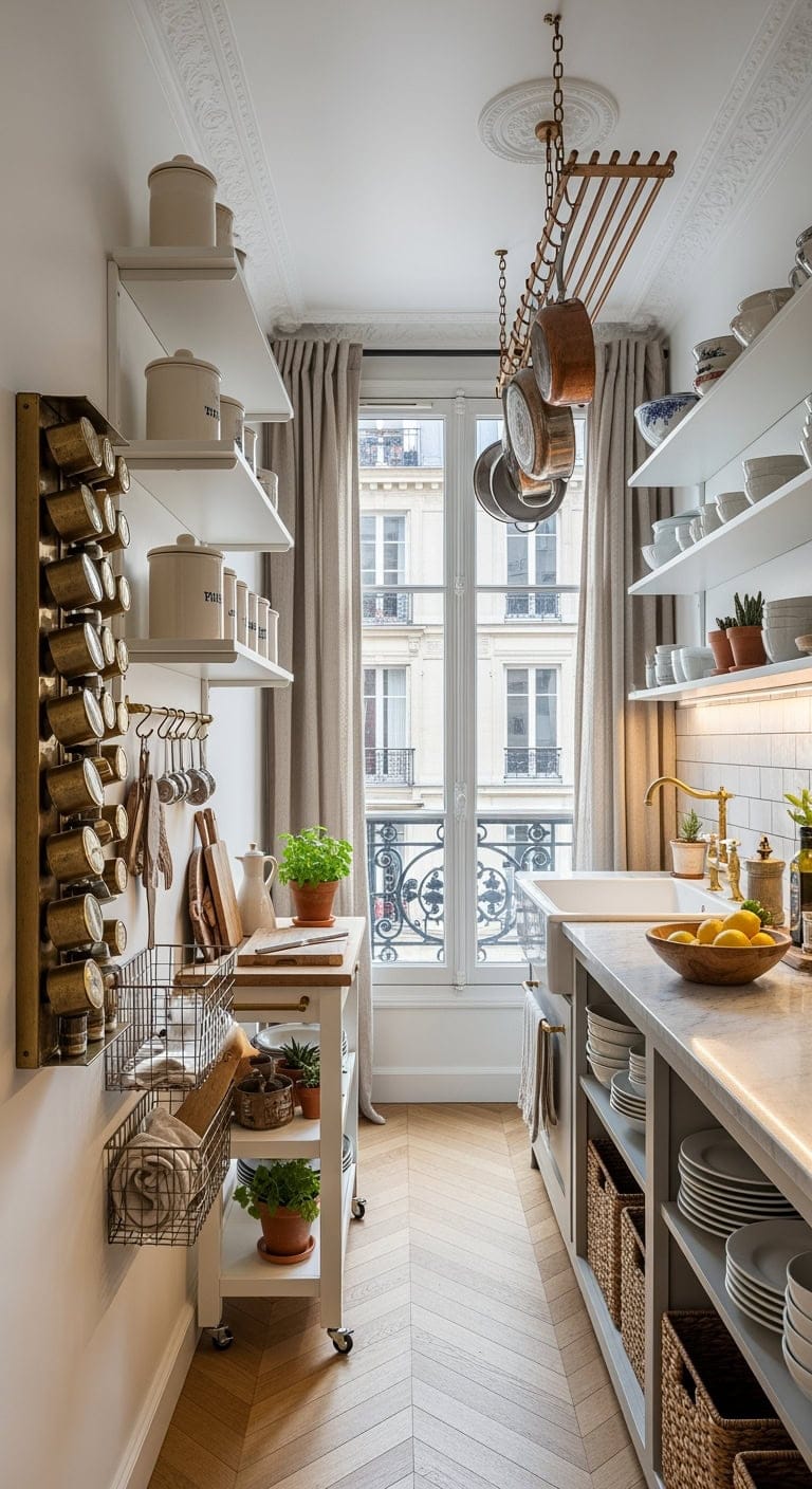 parisian inspired compact kitchen organization