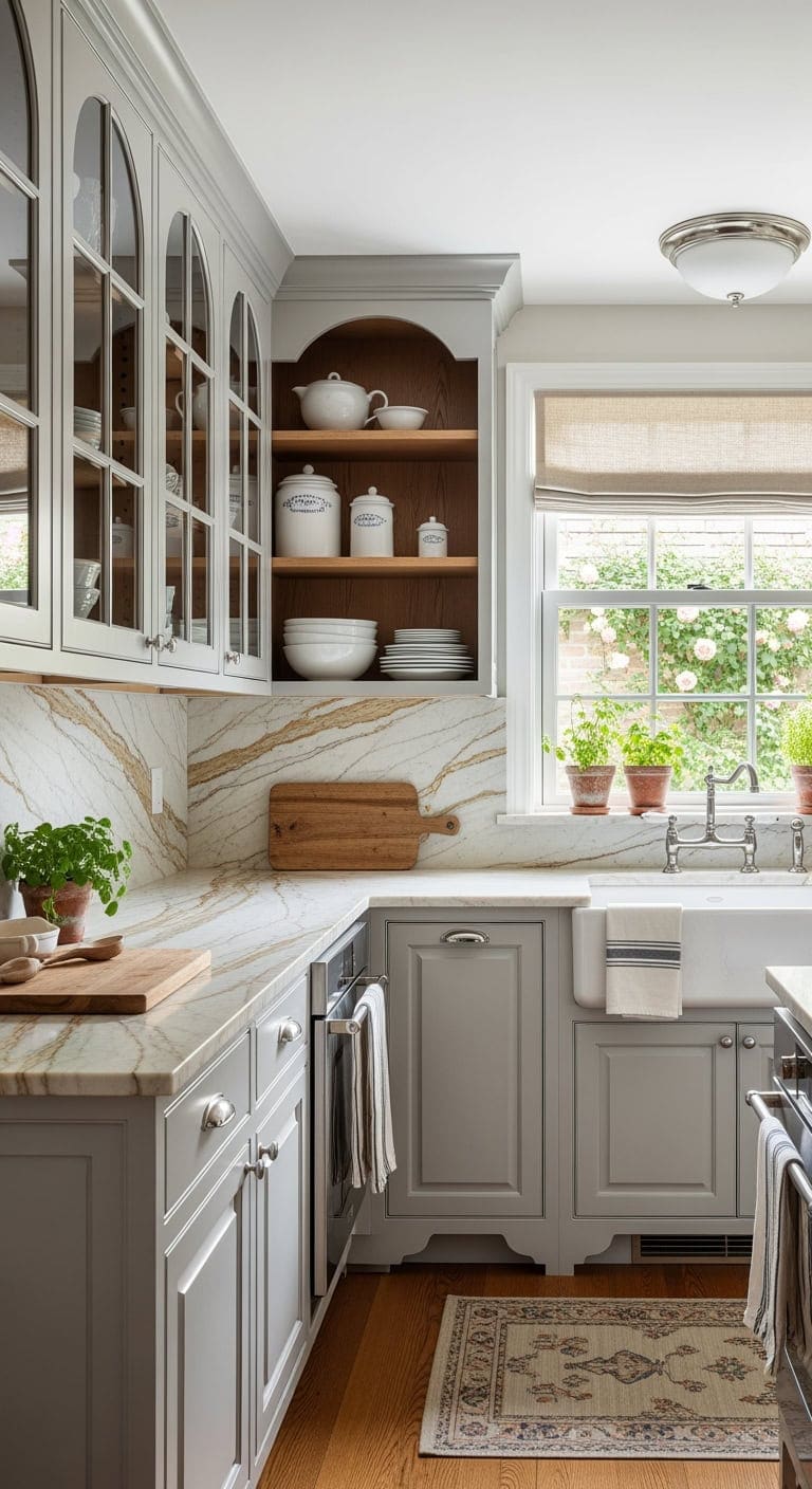 pearl gray warm wheat cabinetry