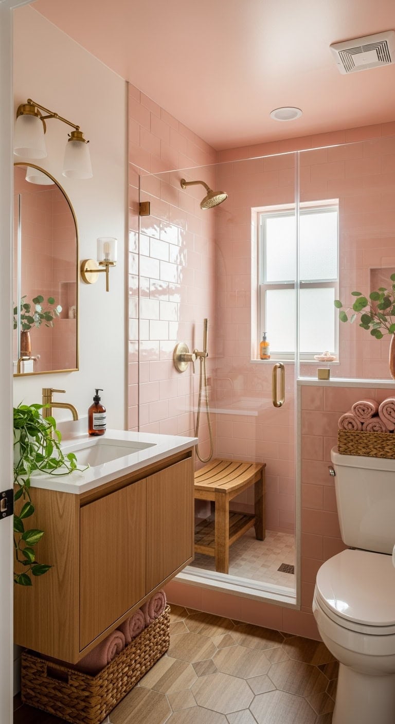petal pink teak bathroom retreat