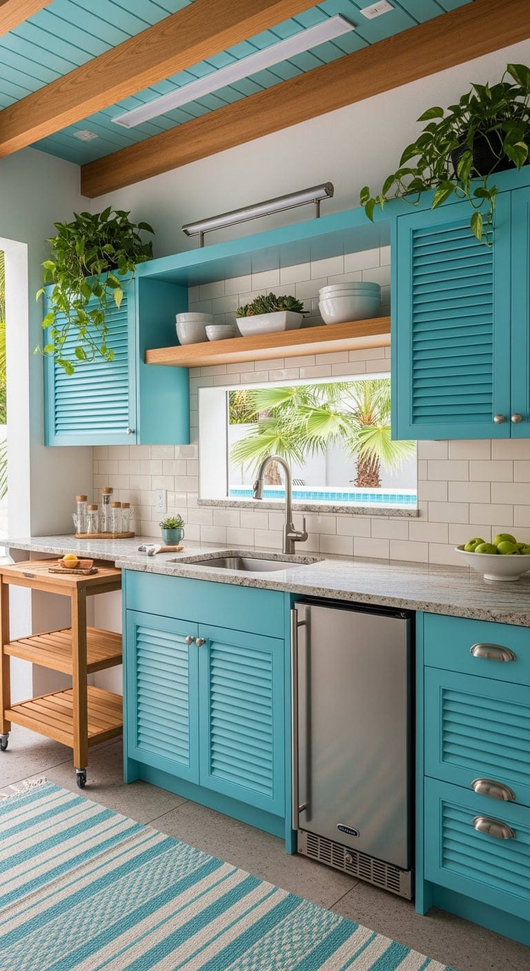 petite aqua poolside kitchen