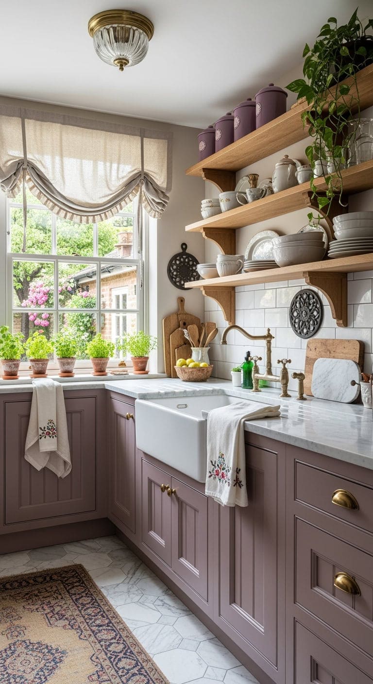 petite mauve victorian kitchen