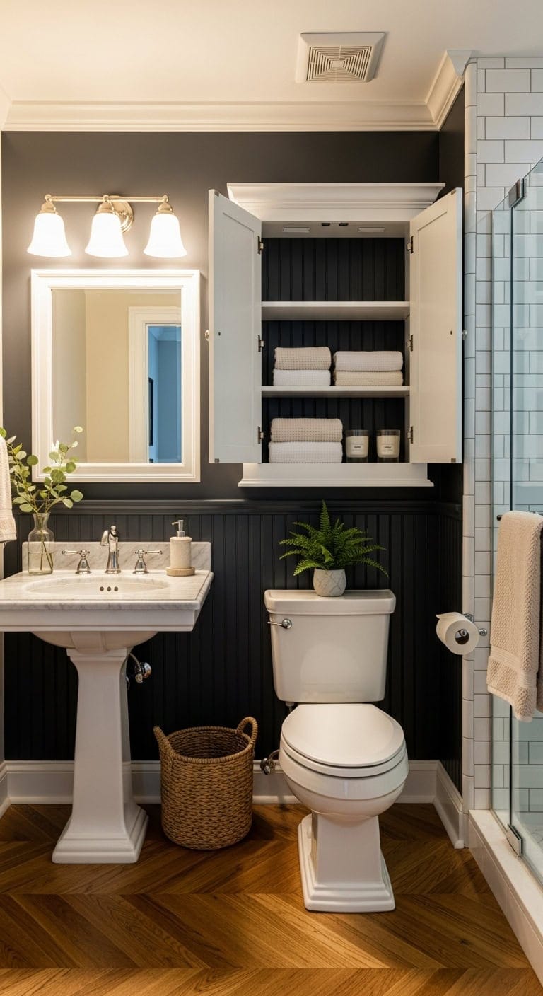 petite traditional over toilet cabinet