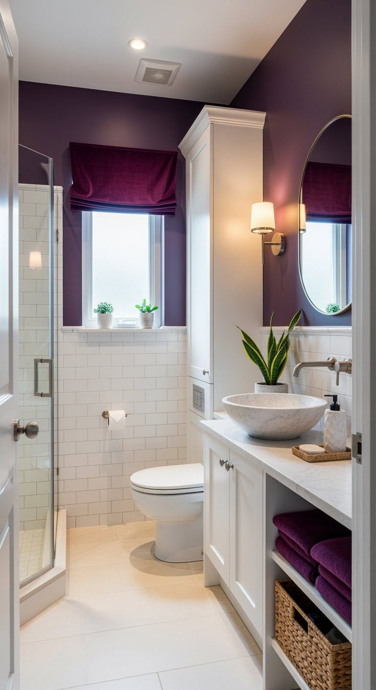 plum pocket door bathroom cabinet