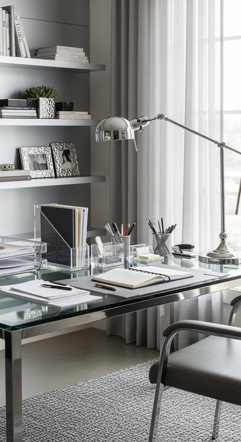 polished chrome glass workspace