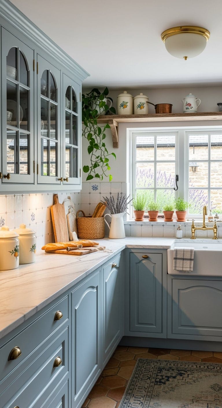 powder blue french country kitchen