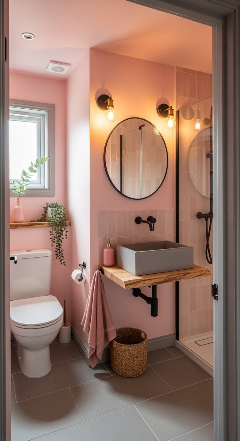 powder pink concrete contrast