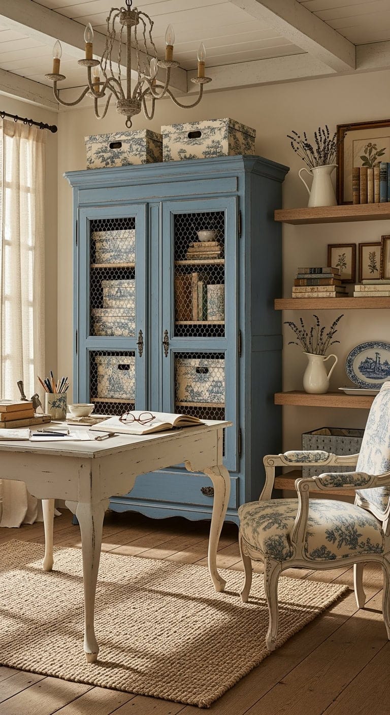 provence blue linen armoire
