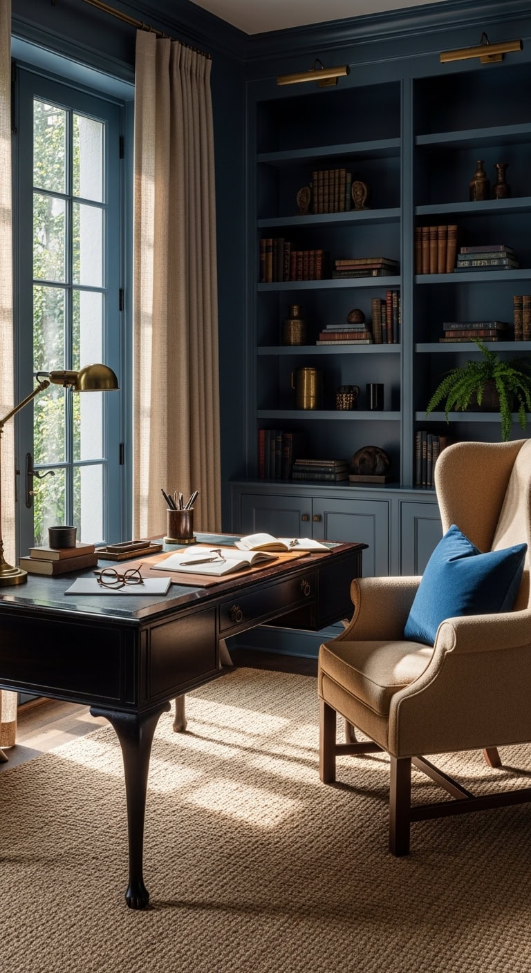 prussian blue courtyard library