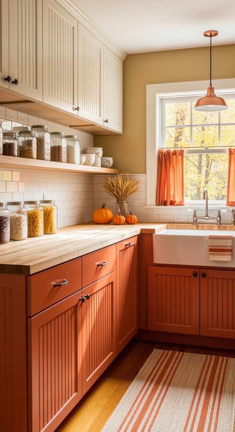 pumpkin orange beadboard kitchen