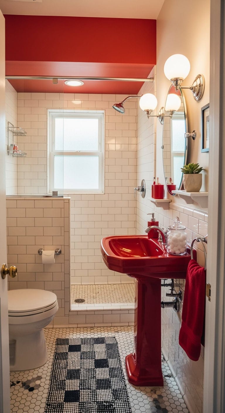 retro cherry and cream dinerbathroom