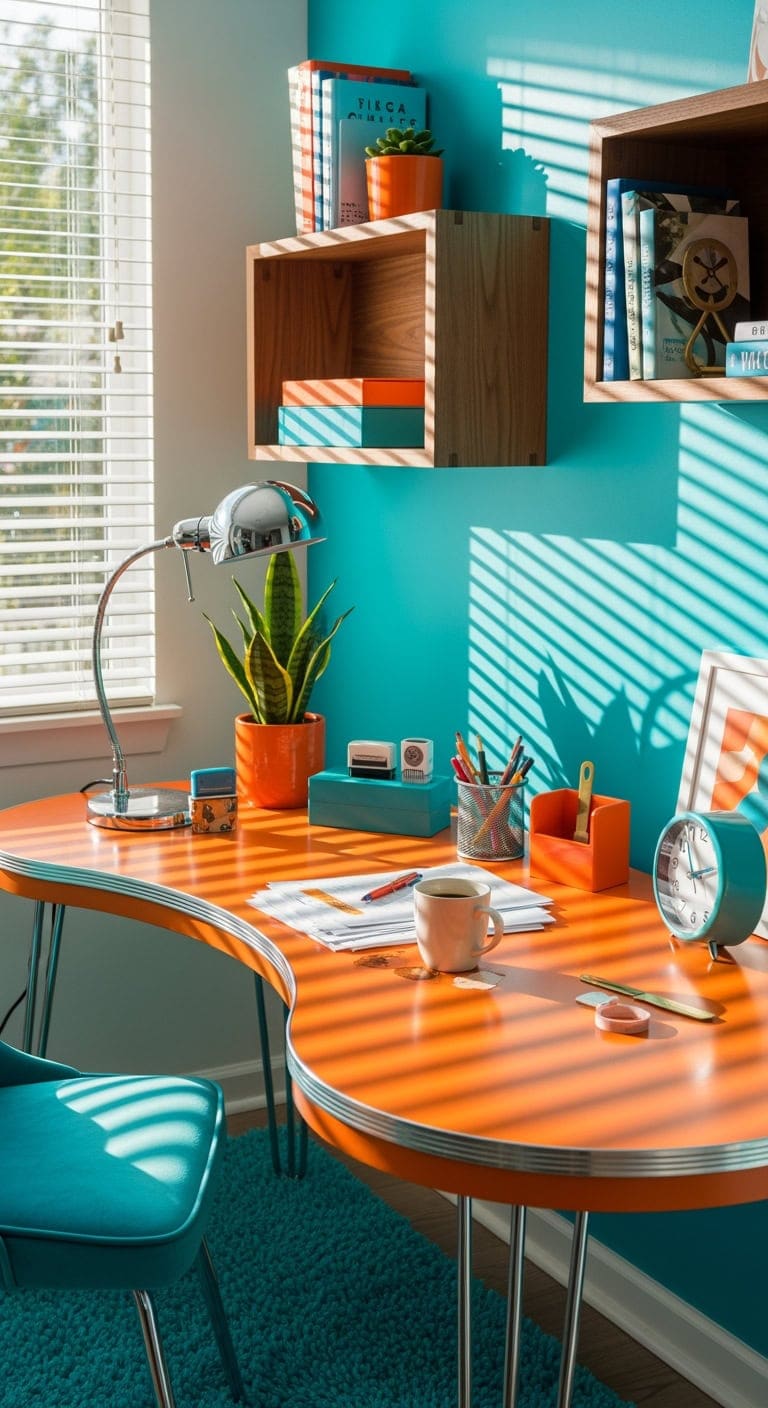 retro orange turquoise kidney desk