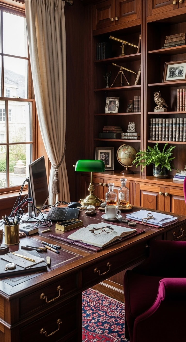 rich mahogany and brass