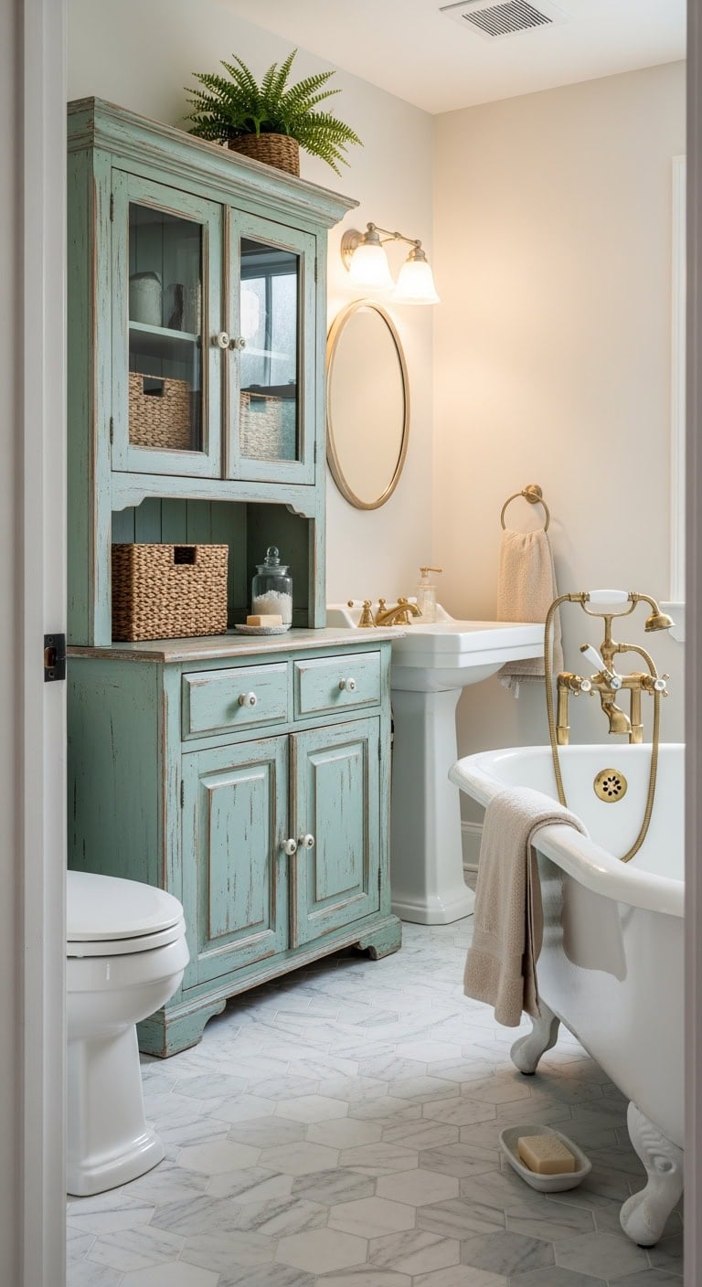 robin egg distressed antique hutch