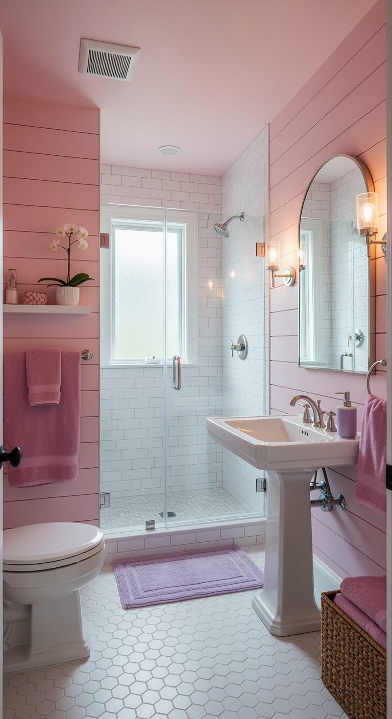 rose quartz shiplap bathroom