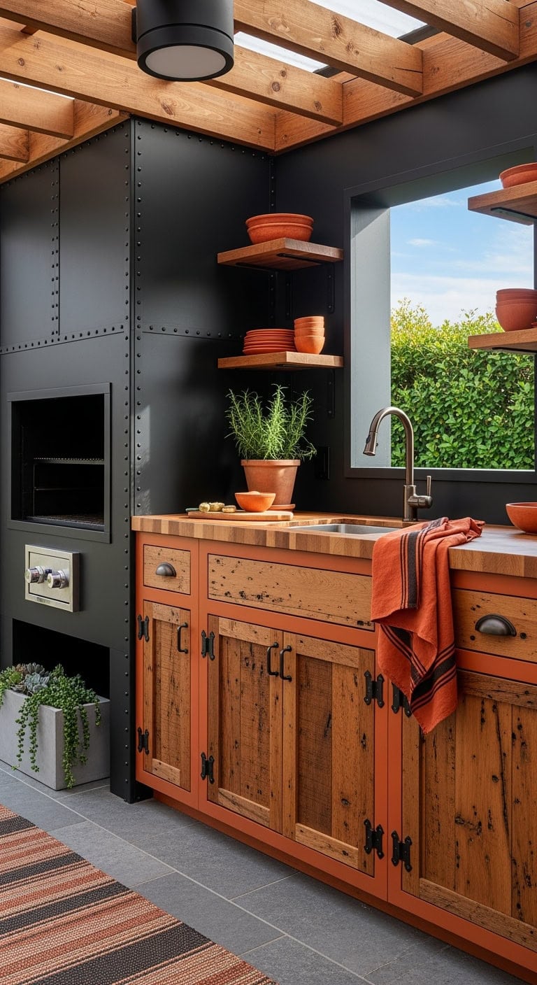 rust orange charcoal grilling nook